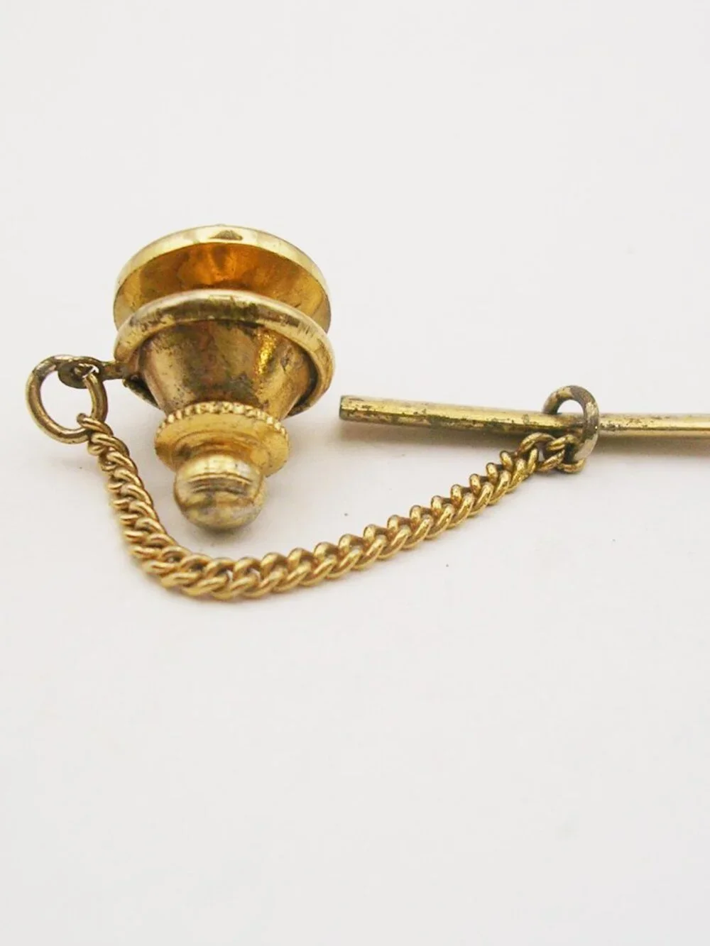 Vintage Tie Tack Pin with Chain genuine Jade Pearl classic Men Formal Wear